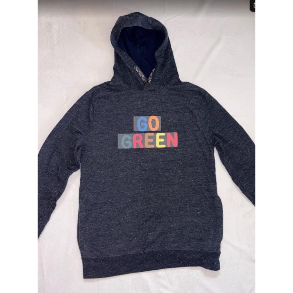Cat & Jack Kids Hoodie Go Green Graphic Pullover Blue Heather Size L 12-14